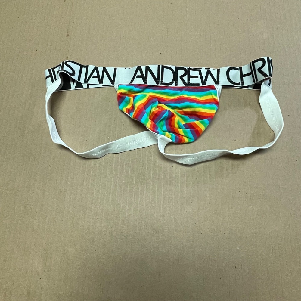 Andrew Christian NWOT Men L Rainbow Pride Stripe Cotton Comfort Athletic Jockstr